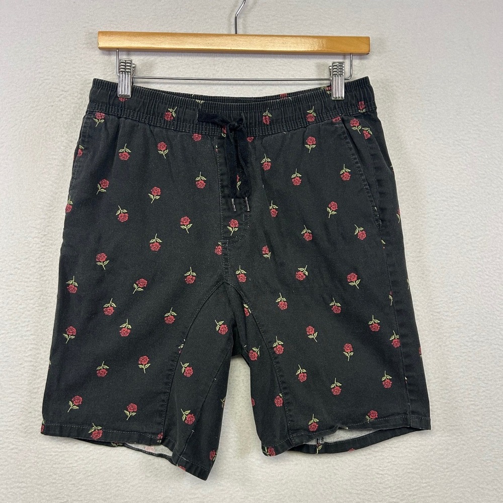 Skater Grunge George Mens S Black Red Rose Floral Drawstring Chino Shorts